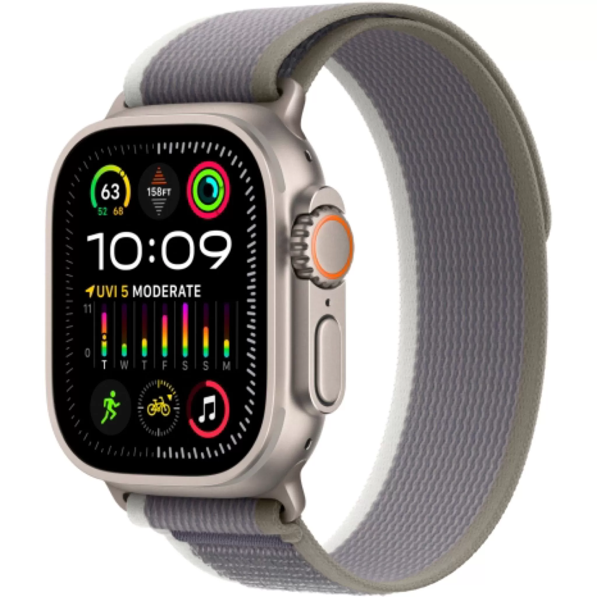 Apple Watch Ultra 2 49 мм, ремешок Trail зеленого/серого цвета, размер S/M