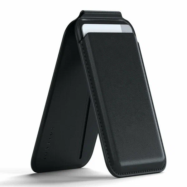 Кожаный чехол-бумажник MagSafe с подставкой Satechi, черный